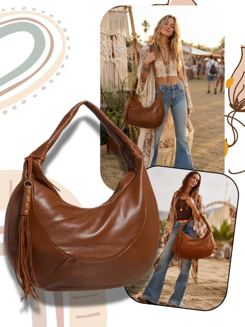 Vilenca Holland PREMIUM Rubbed Leather Double Stitched Luxury Large Hobo Handbag